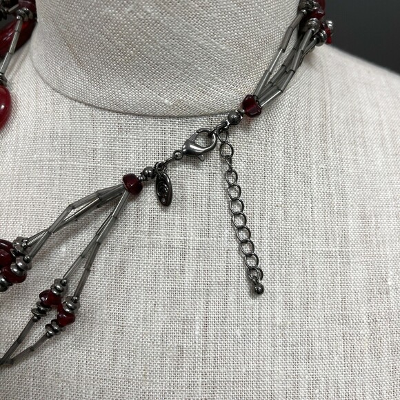 C Red Beaded Rhinestones Women‘s Multi-strands Necklace - Picture 4 of 4